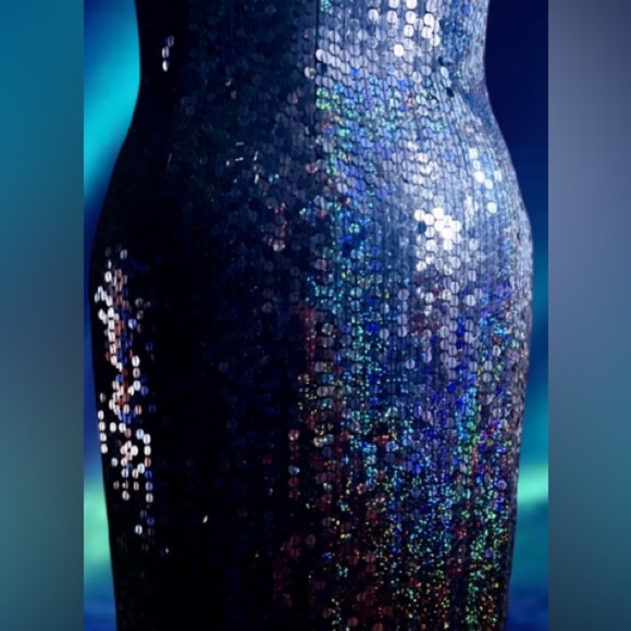Sténay “vintage” iridescent navy sequin halter gown. Sz 10 - Picture 4 of 5